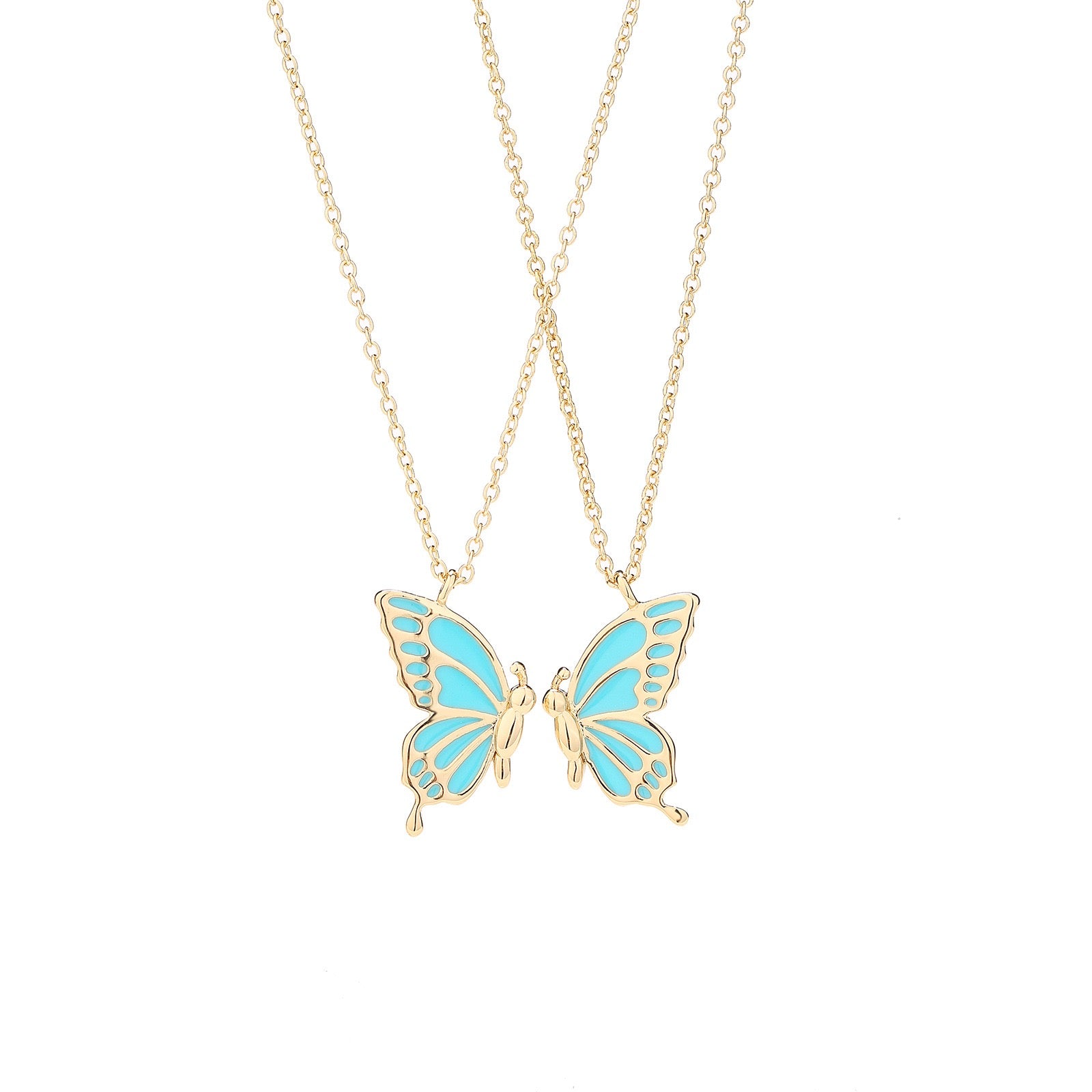 2 PCS Enamel Butterfly Pendant Necklaces-As A Symbolism For Couples Or Best Friends - VitriumJewels