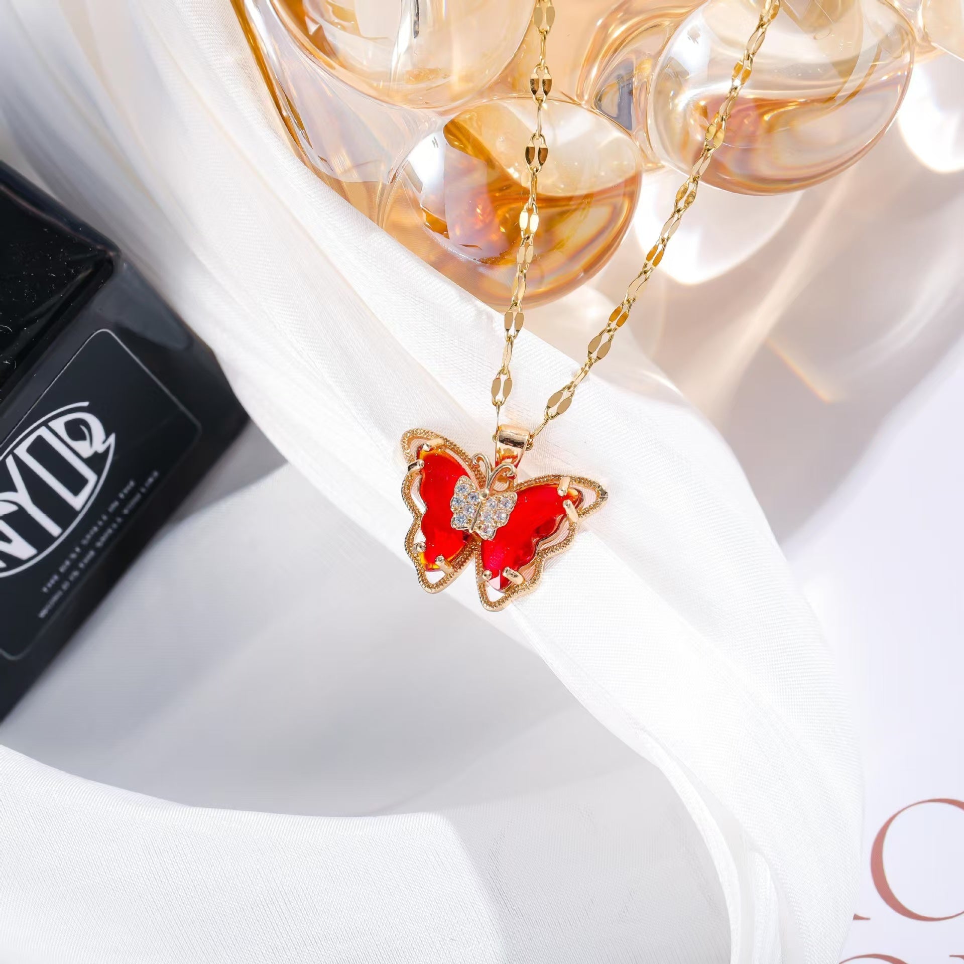 Opal Butterfly Necklace with Rainbow Crystals — Aurora Wings - VitriumJewels
