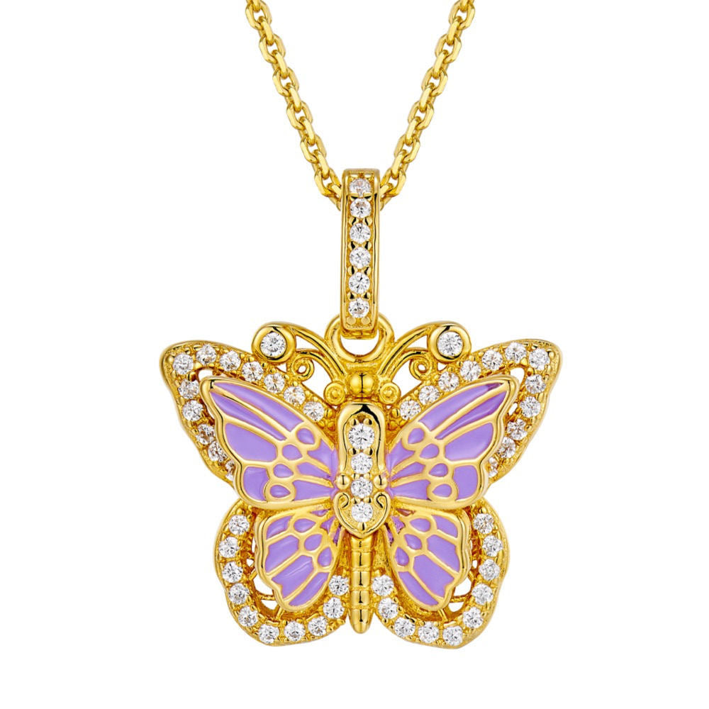 Enamel Purple Butterfly Pendant Necklace-Dreaming of a butterfly|Wings never folded - VitriumJewels