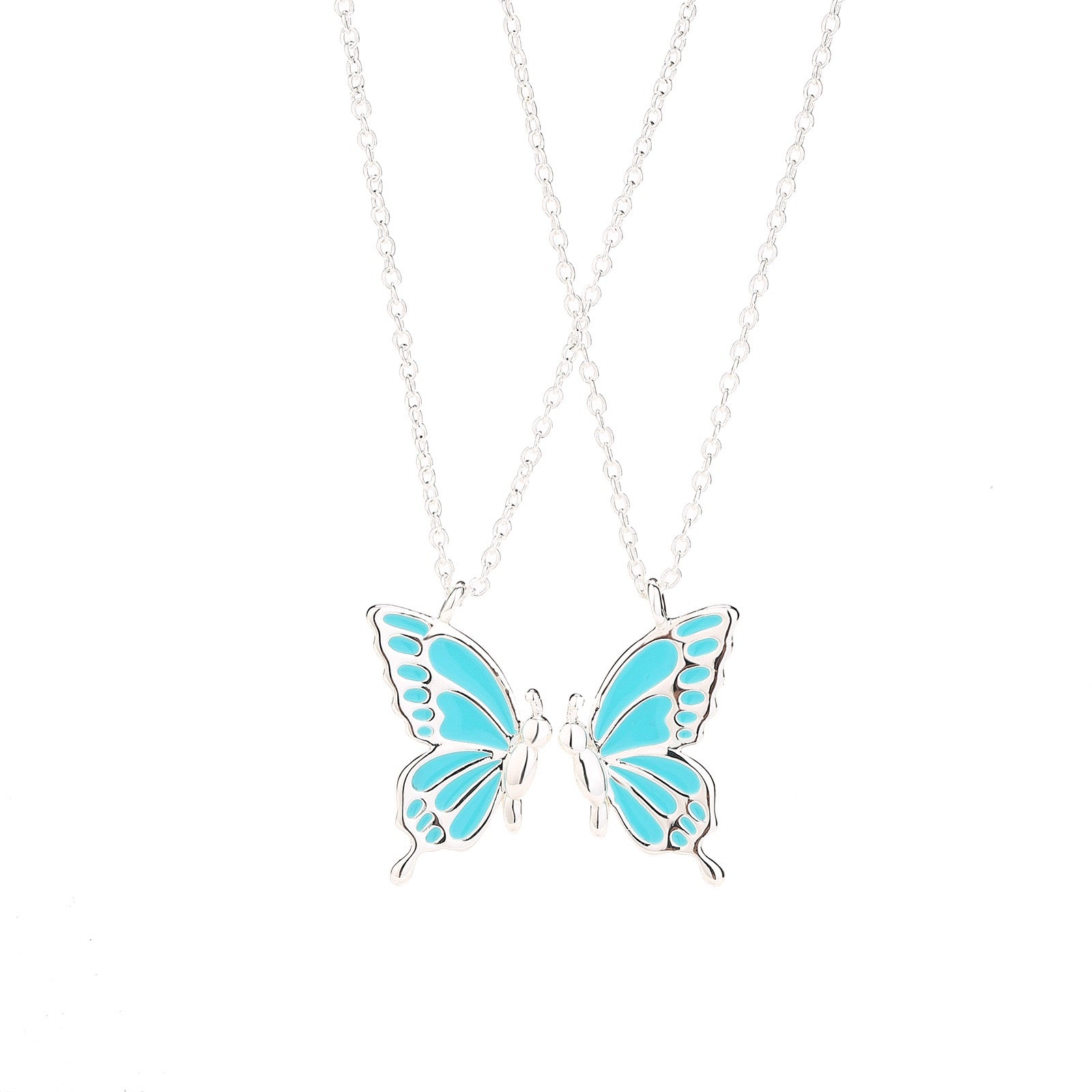 2 PCS Enamel Butterfly Pendant Necklaces-As A Symbolism For Couples Or Best Friends - VitriumJewels