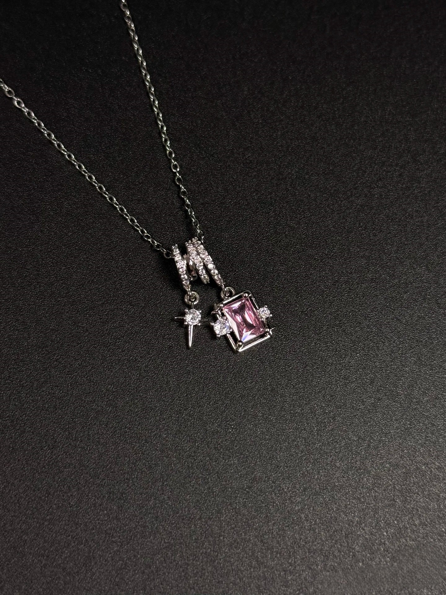 Rhinestones  Square Crystal titanium steel  necklace collarbone chain - VitriumJewels