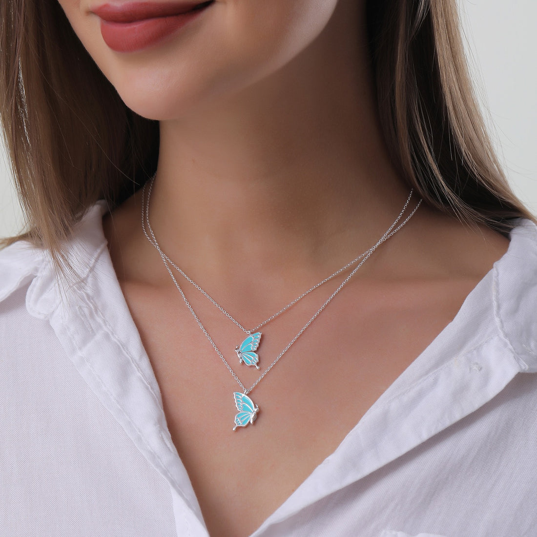 2 PCS Enamel Butterfly Pendant Necklaces-As A Symbolism For Couples Or Best Friends - VitriumJewels