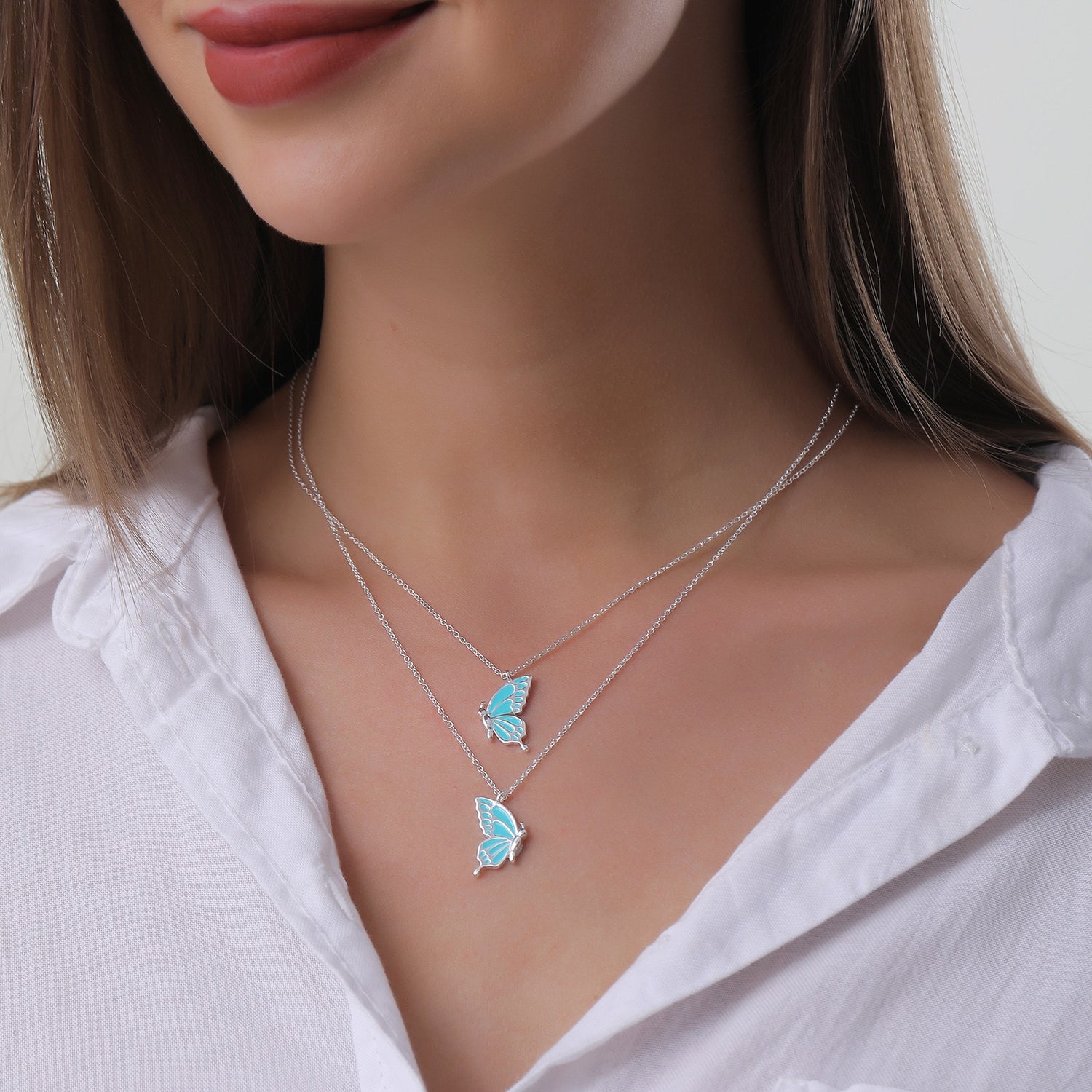 2 PCS Enamel Butterfly Pendant Necklaces-As A Symbolism For Couples Or Best Friends - VitriumJewels