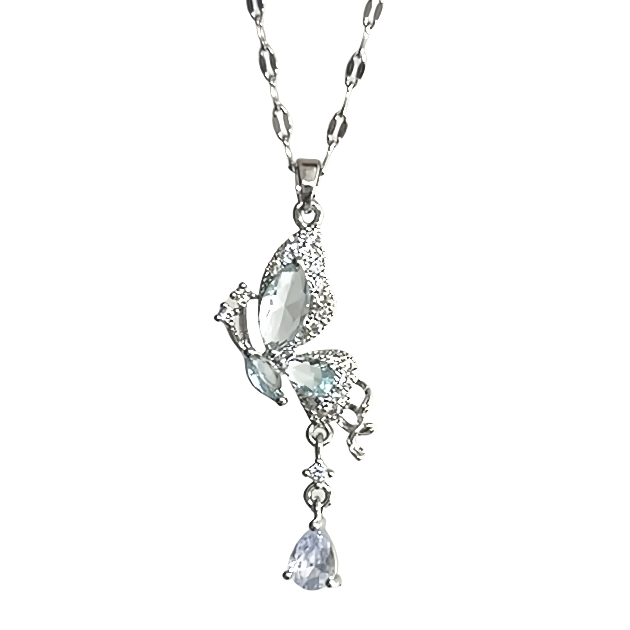 Ice Blue Butterfly Pendant Necklace - VitriumJewels