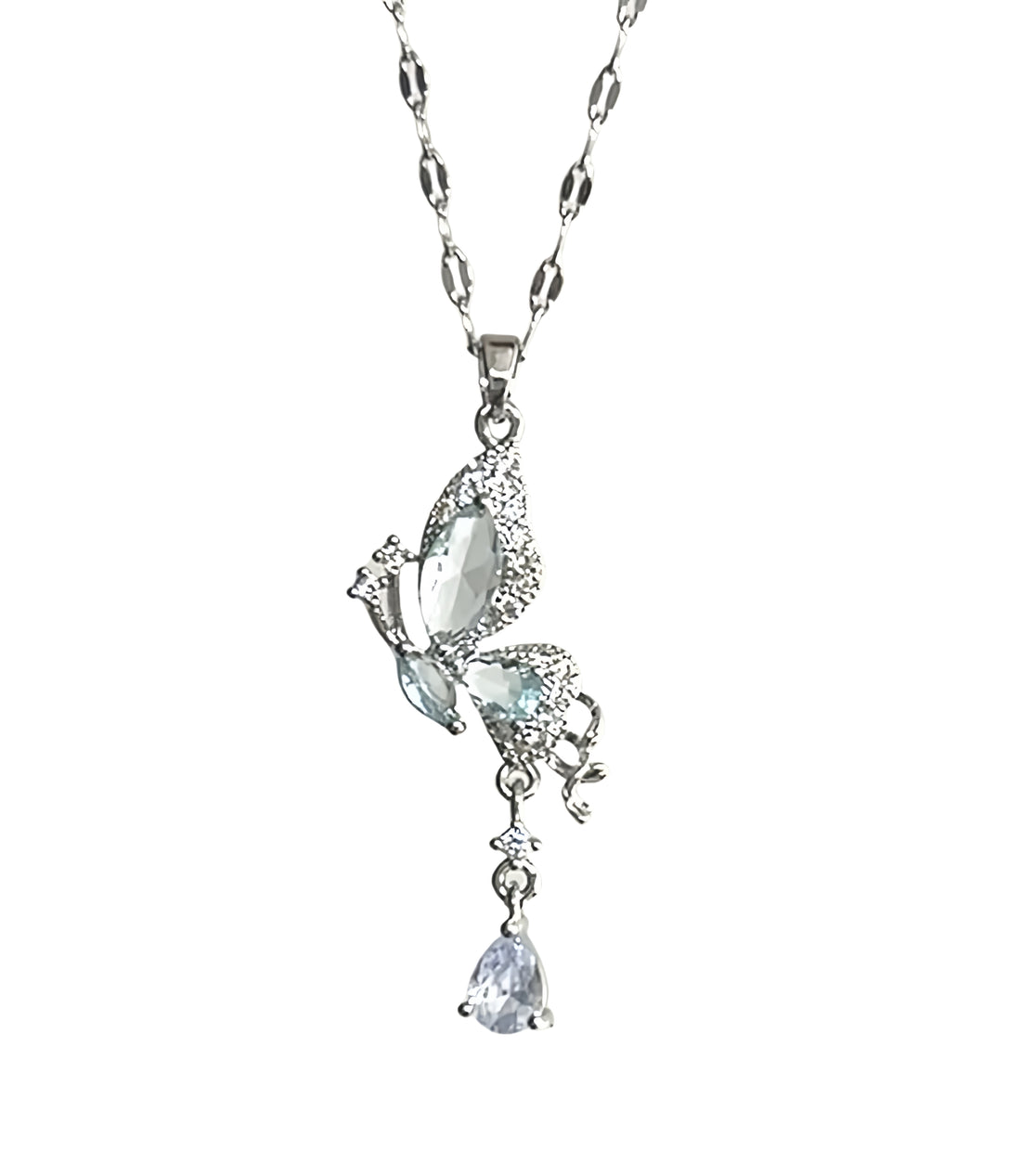 Ice Blue Butterfly Pendant Necklace - VitriumJewels