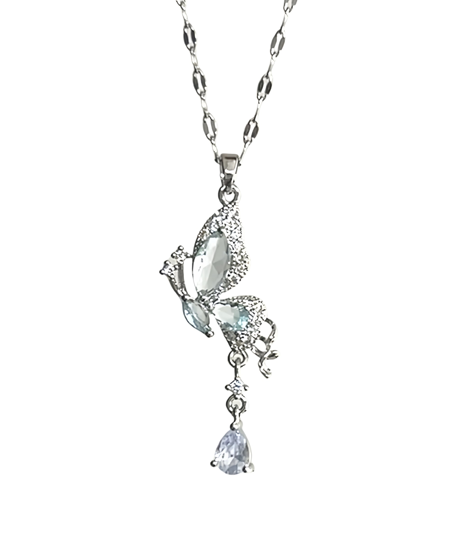 Ice Blue Butterfly Pendant Necklace - VitriumJewels