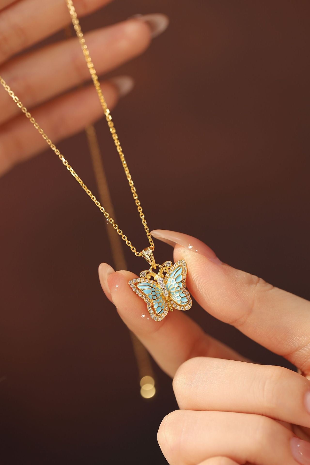 Royal Blue Butterfly Pendant Necklace-Dreaming of a butterfly - VitriumJewels