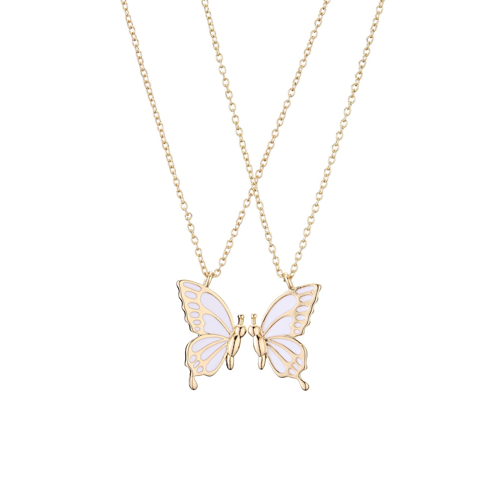 2 PCS Enamel Butterfly Pendant Necklaces-As A Symbolism For Couples Or Best Friends - VitriumJewels