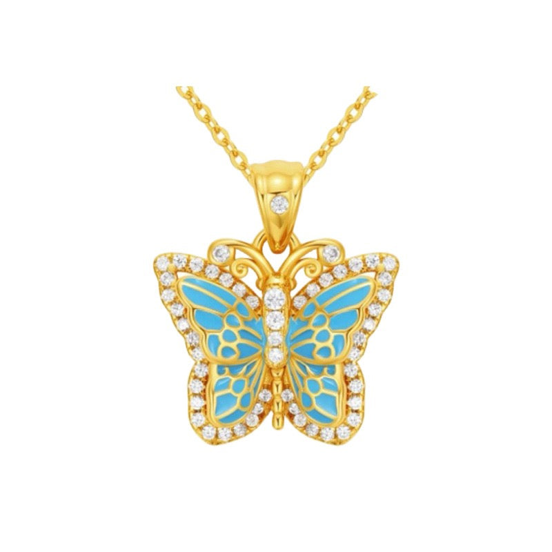 Royal Blue Butterfly Pendant Necklace-Dreaming of a butterfly - VitriumJewels