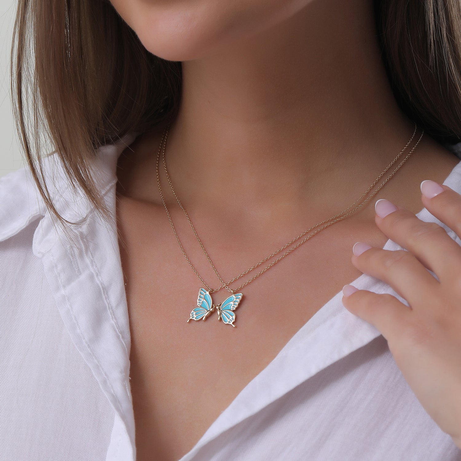 2 PCS Enamel Butterfly Pendant Necklaces-As A Symbolism For Couples Or Best Friends - VitriumJewels