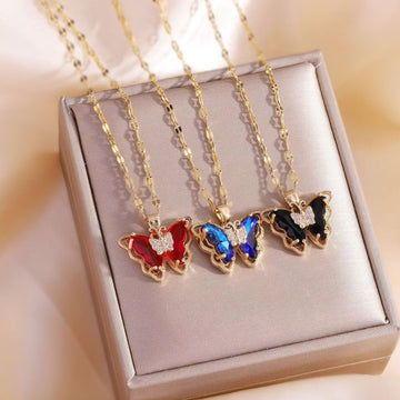 Opal Butterfly Necklace with Rainbow Crystals — Aurora Wings - VitriumJewels