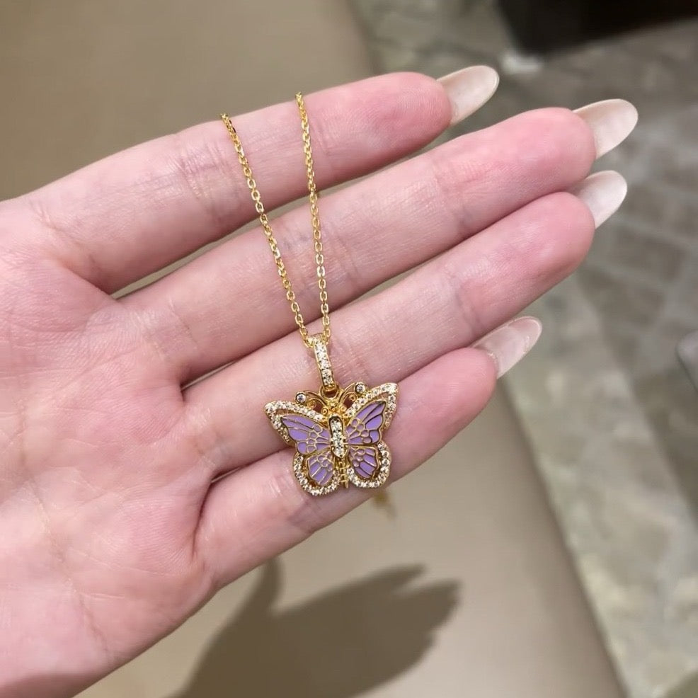 Enamel Purple Butterfly Pendant Necklace-Dreaming of a butterfly|Wings never folded - VitriumJewels
