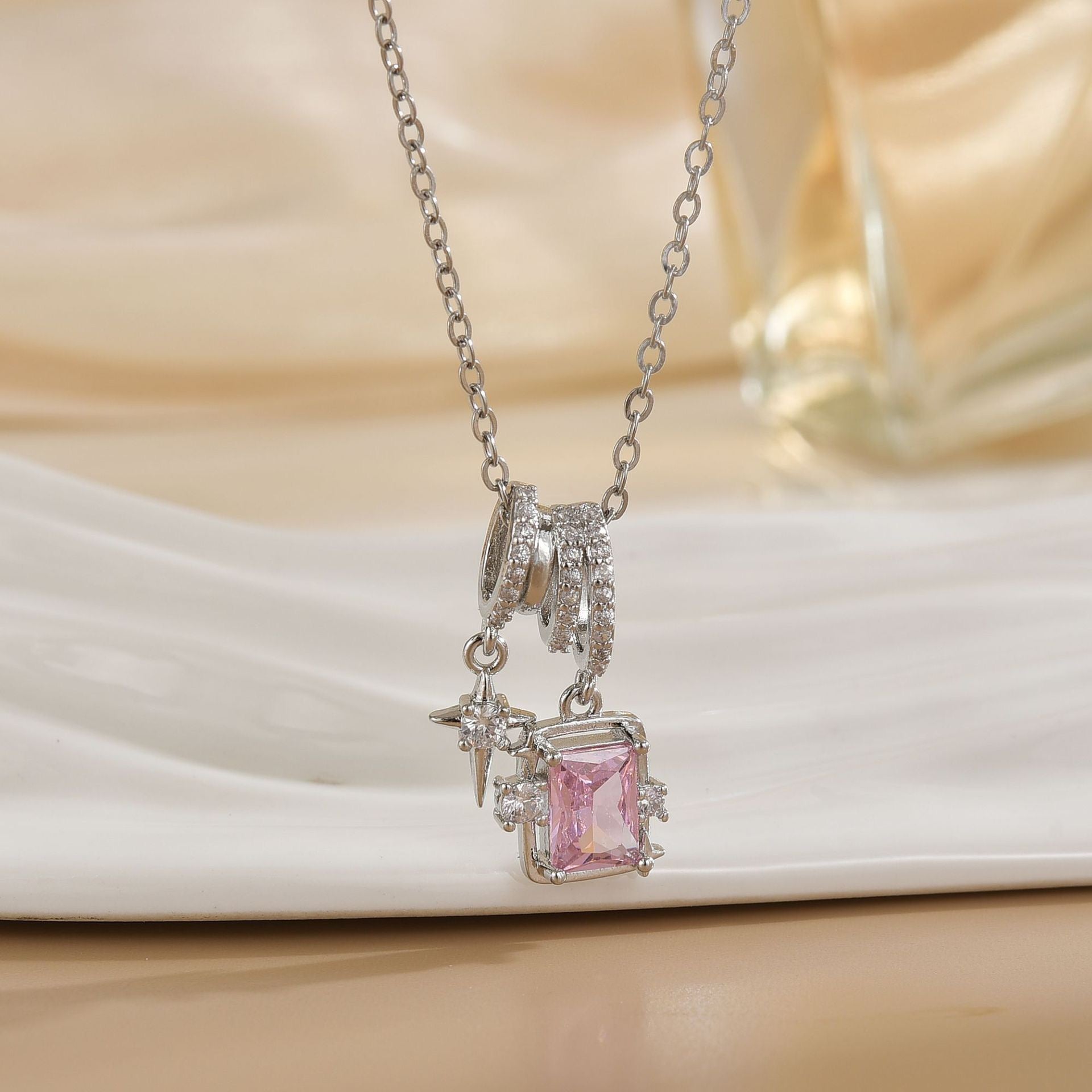 Rhinestones  Square Crystal titanium steel  necklace collarbone chain - VitriumJewels