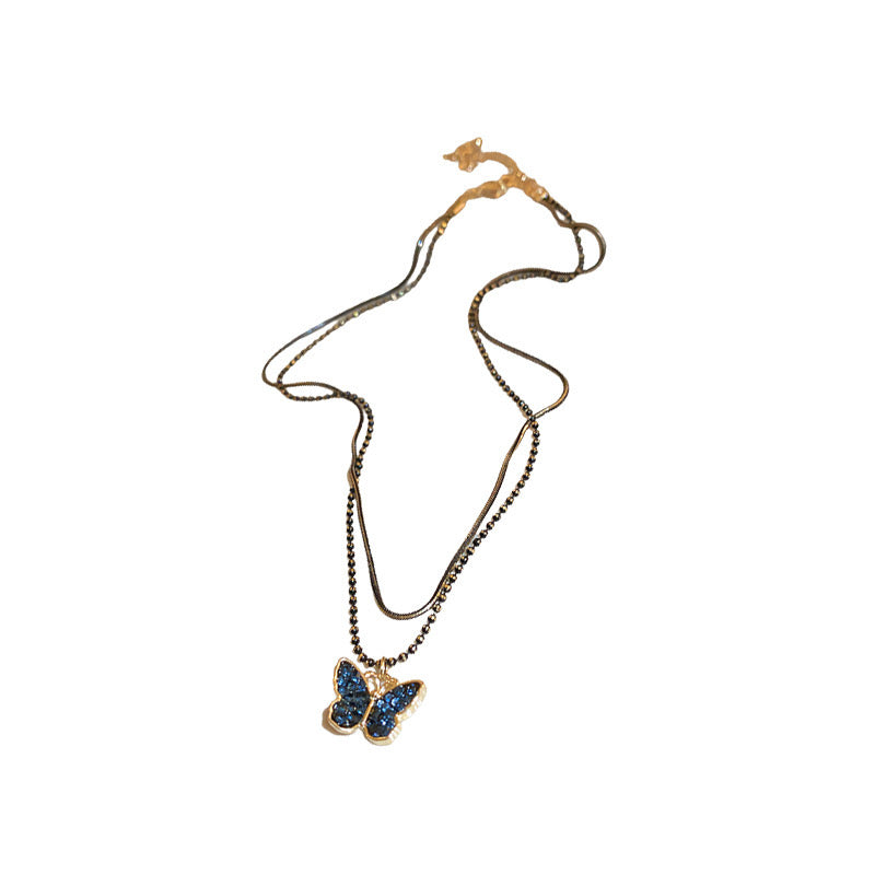 Midnight Black Butterfly Necklace - Wings illuminated by moonlight - VitriumJewels