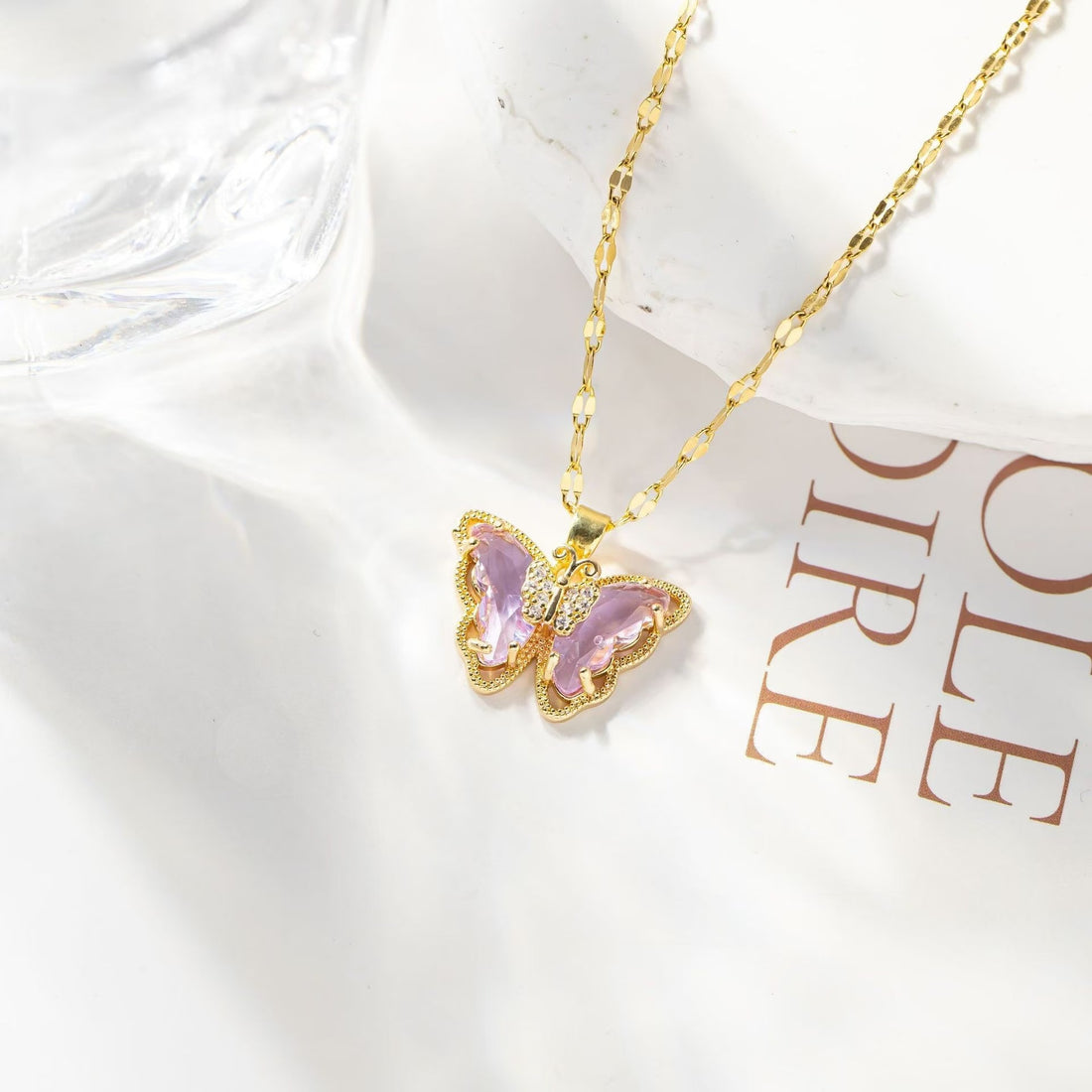 Opal Aurora Butterfly Necklace – Gilded Wings in Bloom