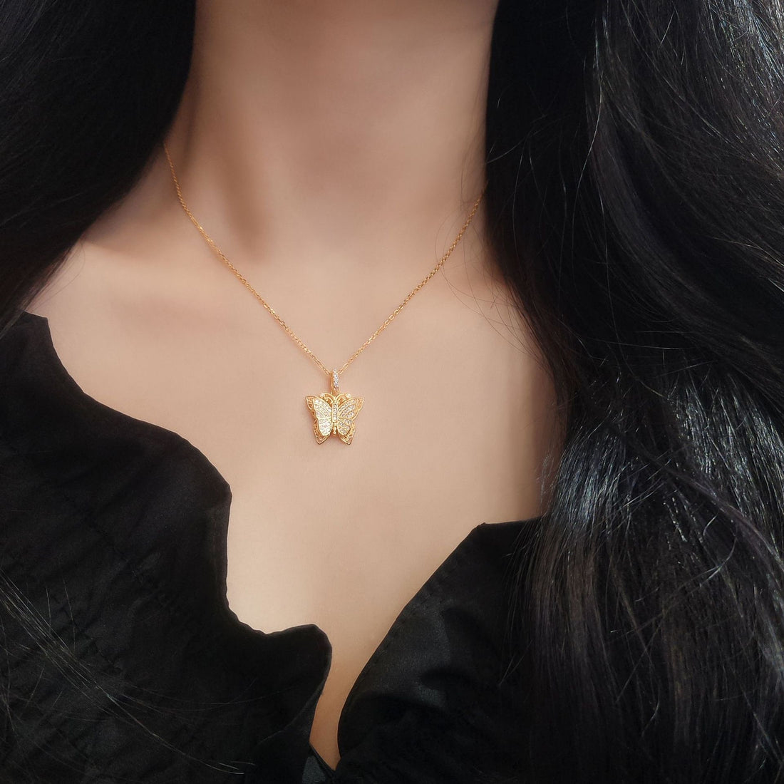 White Gold Butterfly Pendant Necklace – Whispering Wings of Winter Light