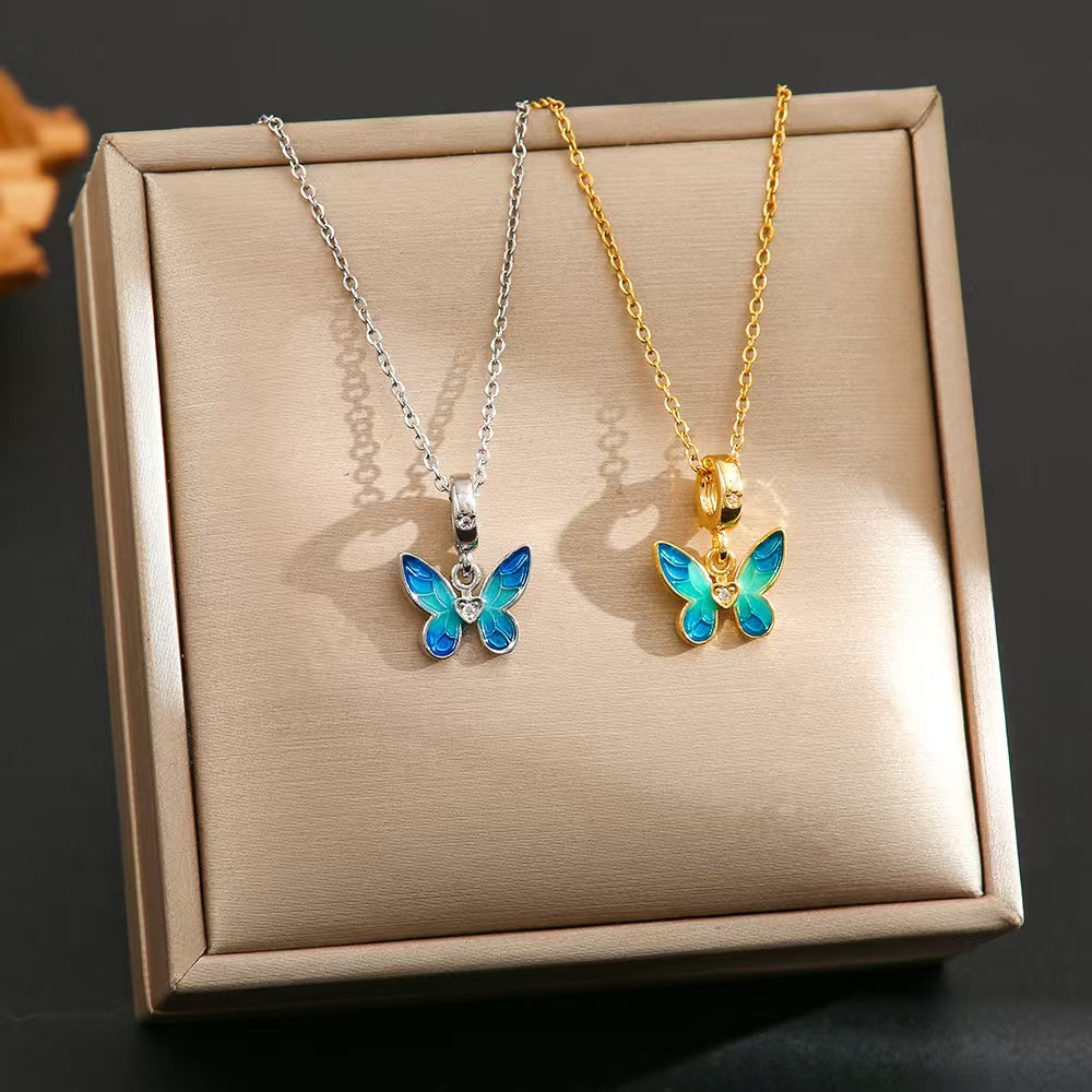 Gradient Blue Butterfly Pendant Necklace For Women – Delicate Charm for Dreamy Souls