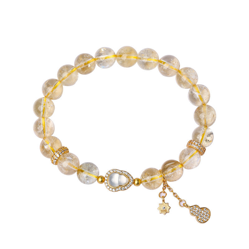18K Gold Money Bag Lucky Charm Beads Bracelet Gemstones Citrine - Solicit wealth| Citrine Blonde Crystal | Natural Crystal Bracelet - VitriumJewels