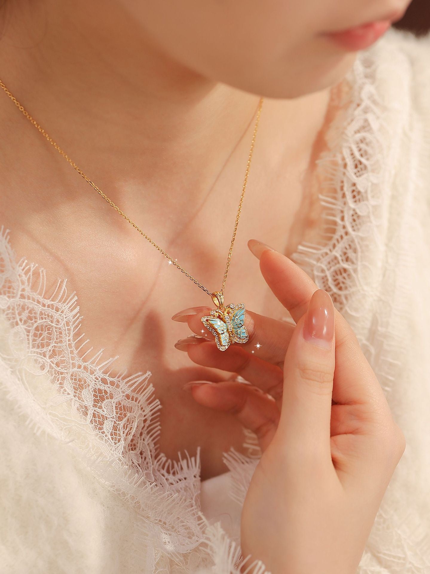 Royal Blue Butterfly Pendant Necklace-Dreaming of a butterfly - VitriumJewels