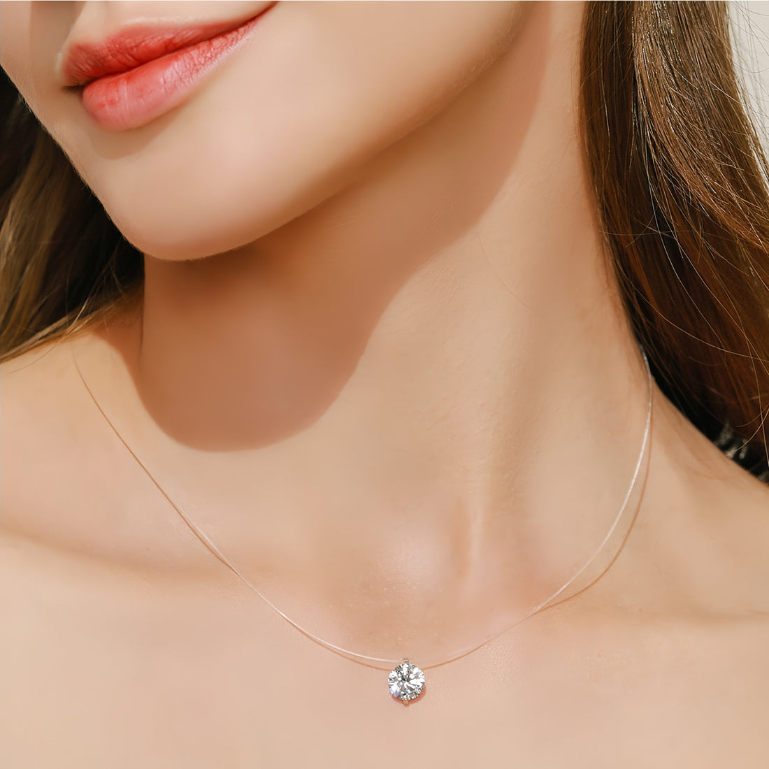 925 Sterling Silver transparent Inlay rhinestone Necklace - VitriumJewels