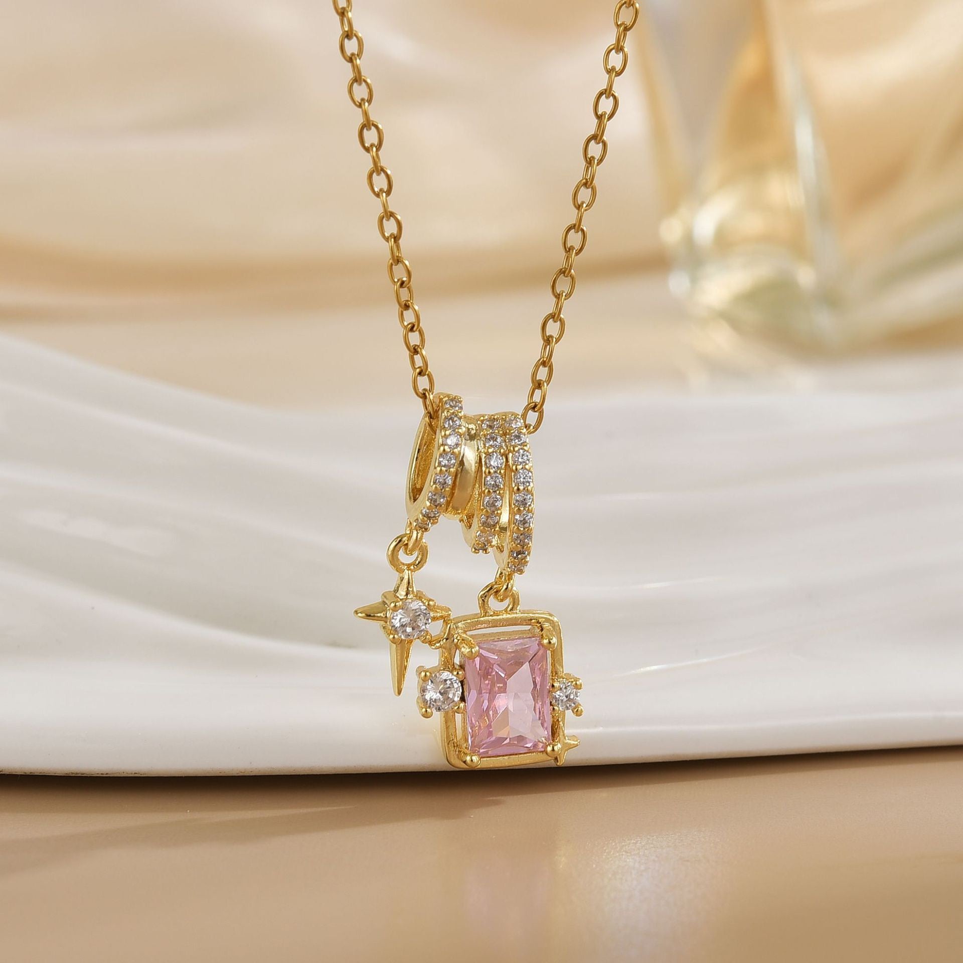 Rhinestones  Square Crystal titanium steel  necklace collarbone chain - VitriumJewels