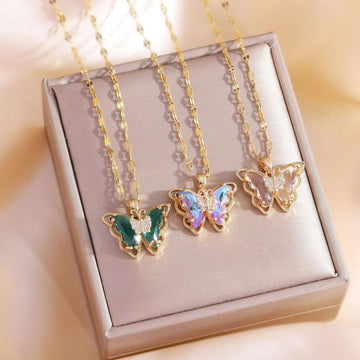 Opal Aurora Butterfly Necklace – Gilded Wings in Bloom
