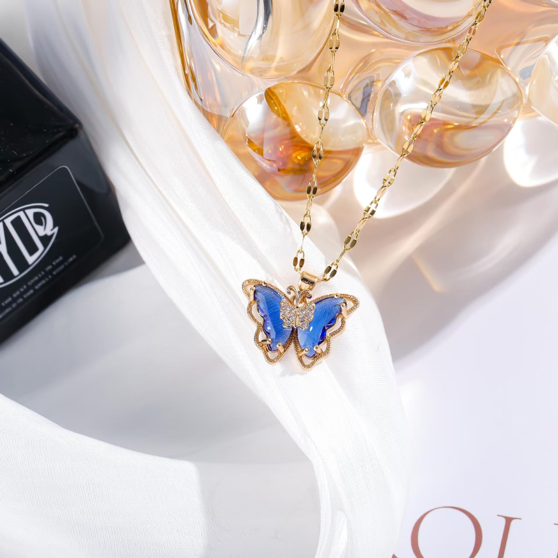 Opal Butterfly Necklace with Rainbow Crystals — Aurora Wings - VitriumJewels