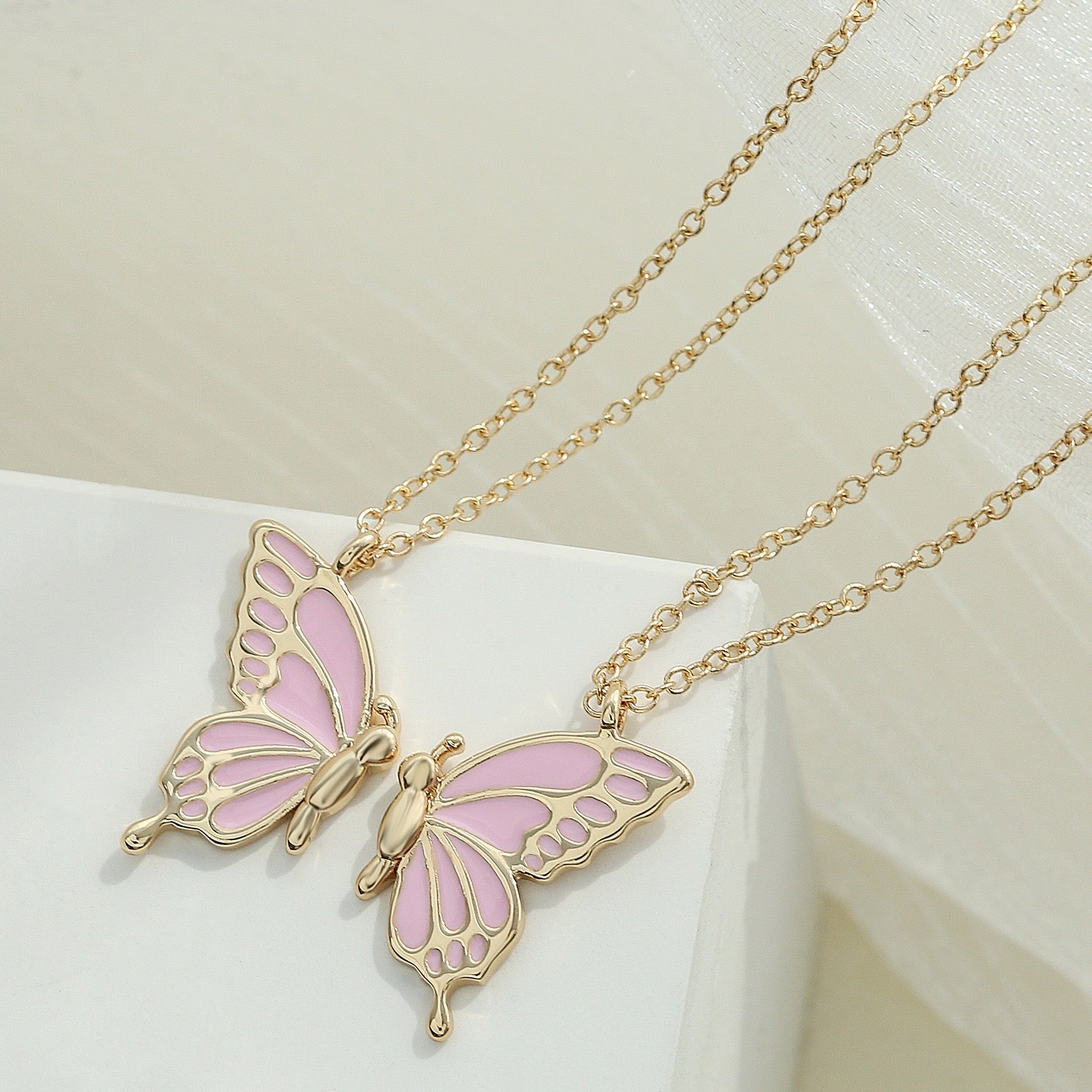 2 PCS Enamel Butterfly Pendant Necklaces-As A Symbolism For Couples Or Best Friends - VitriumJewels