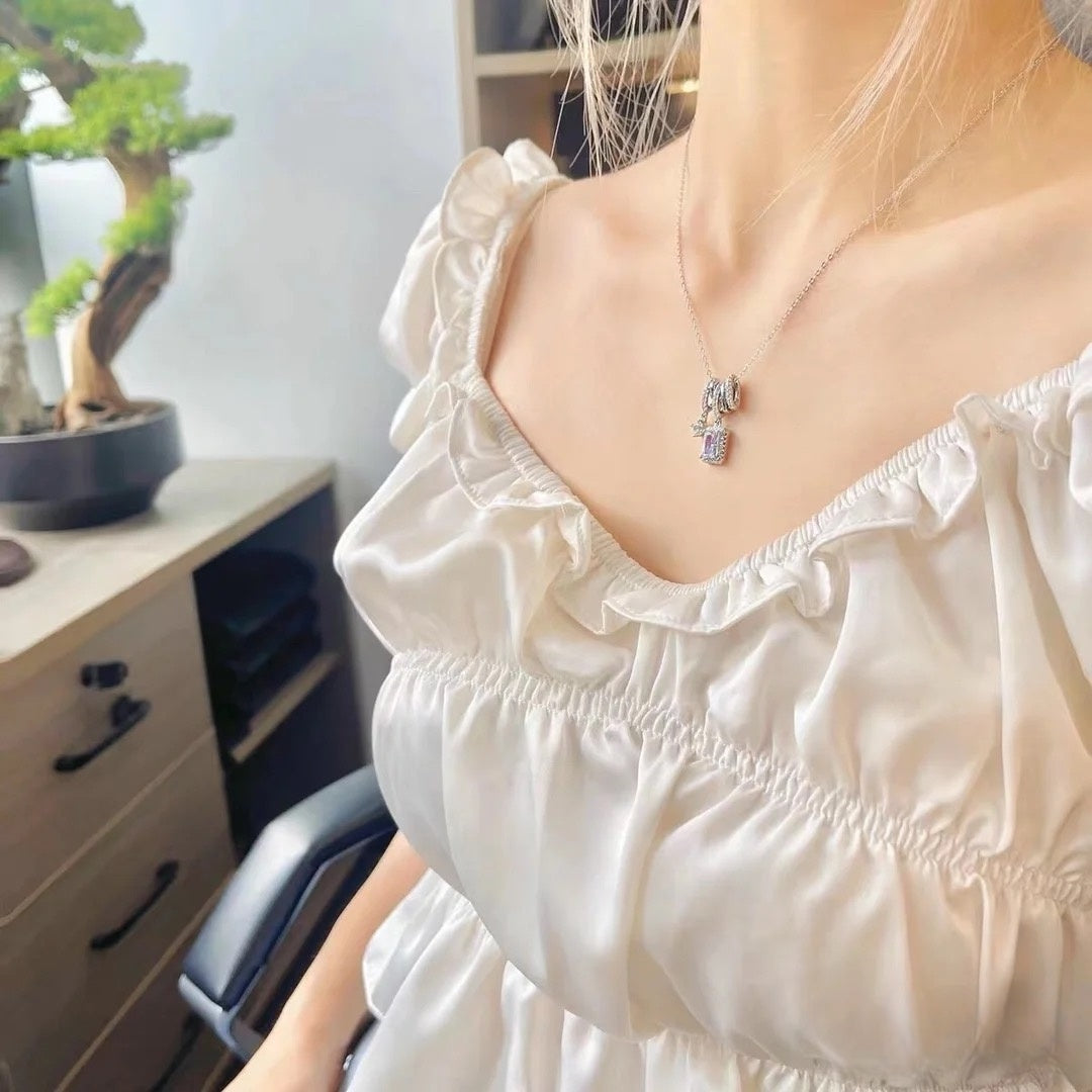 Rhinestones  Square Crystal titanium steel  necklace collarbone chain - VitriumJewels