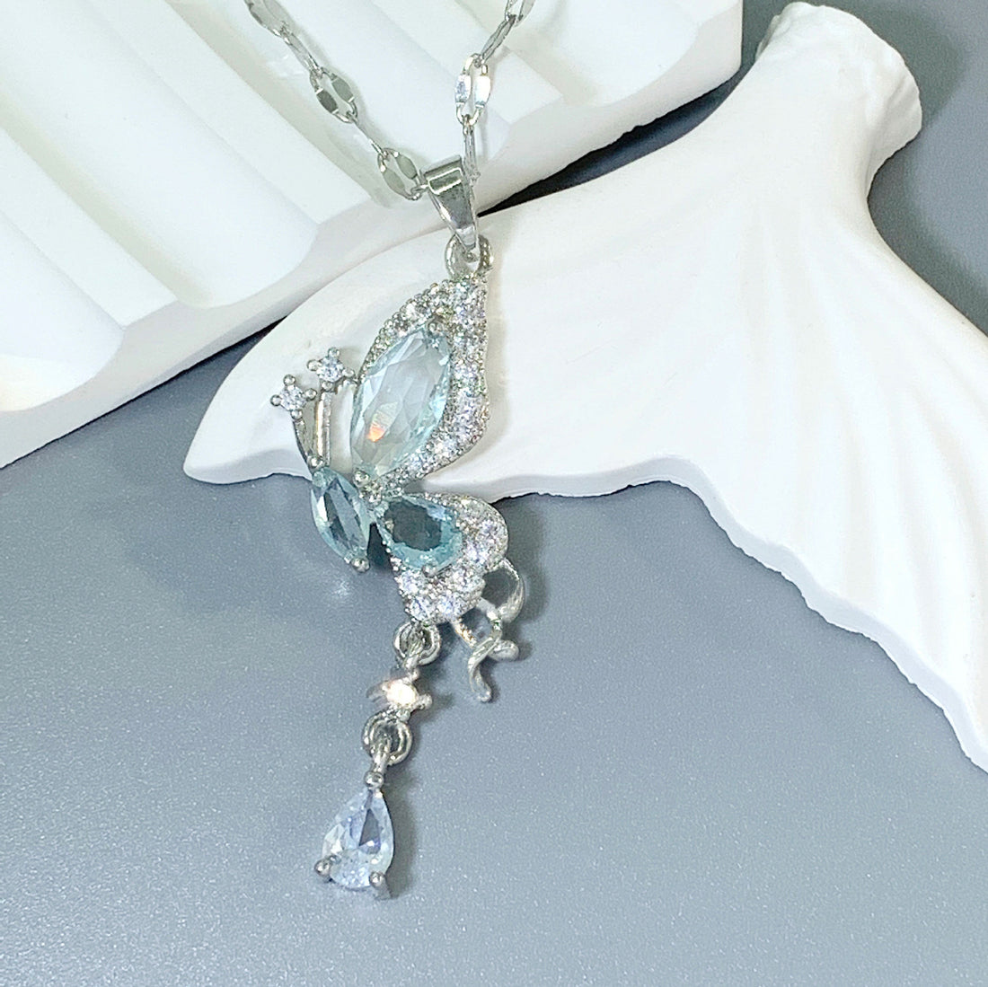 Ice Blue Butterfly Pendant Necklace - VitriumJewels